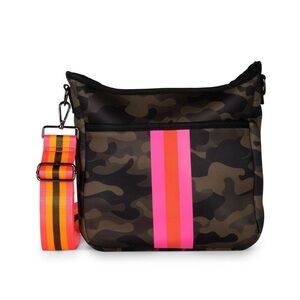 Trendy Camouflage Crossbody Bag with Vibrant Stripes